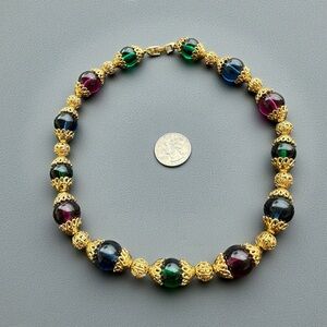 Vintage Napier 18k Gold-Plated Jewel-Tone Bead Necklace - Mint Condition
